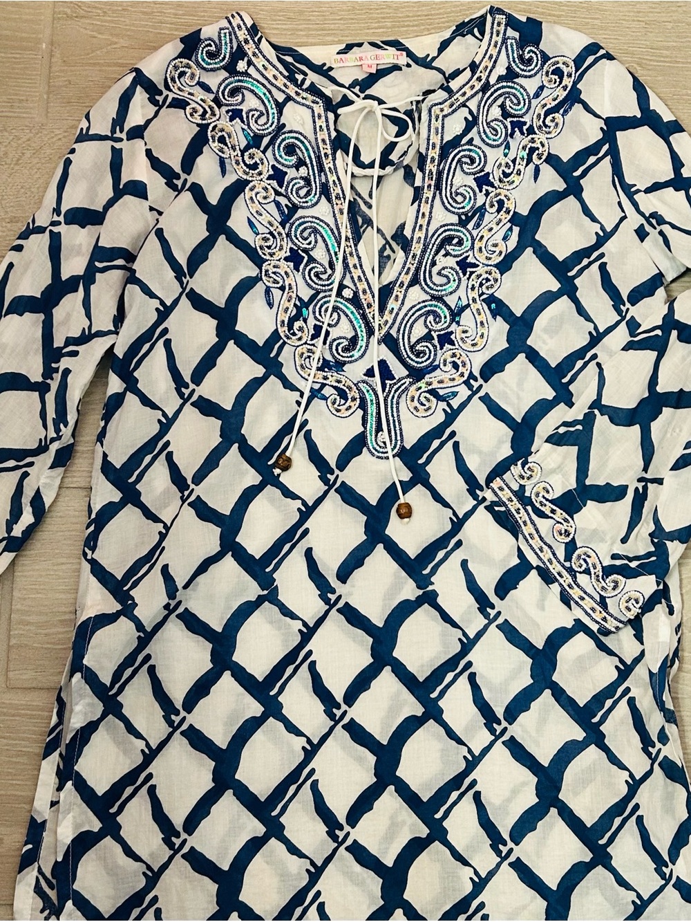 Barbara Gerwit Navy and White Beaded Cover Up or Tunic